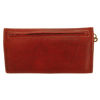 Reversed of Dark Red Leather Purse with Zip on Back on White Background