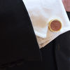 Gold Leather Cufflinks Worn in White Sleeve