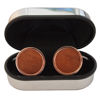 Rose Gold Leather Cufflinks Inside Silver Case on White Background