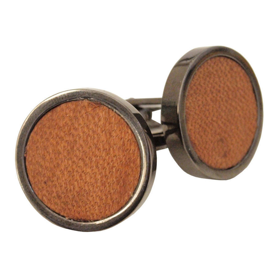 Pewter Leather Cufflinks on White Background