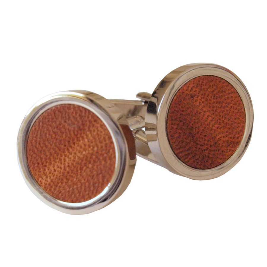 Small Silver Leather Cufflinks on White Background