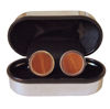 Small Silver Leather Cufflinks Inside Silver Case on White Background
