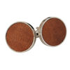 Thin Silver Leather Cufflinks on White Background
