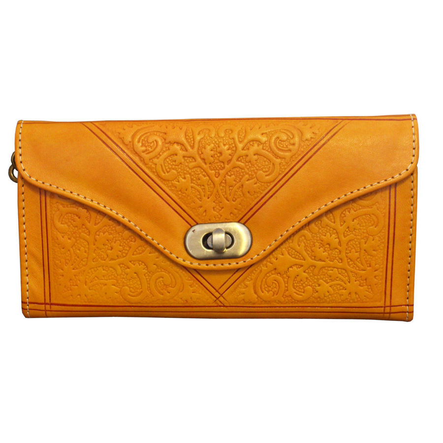 Yellow Leather Purse on White Background