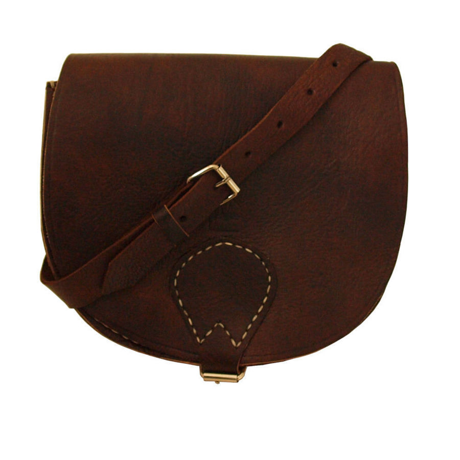 Dark Brown Temara Half-Moon Saddle Bag with Strap on White Background
