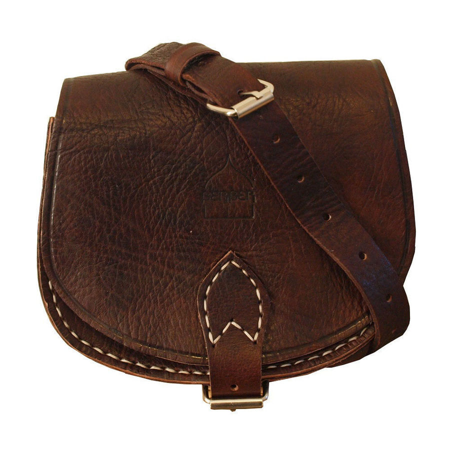 Dark Brown Temara Half-Moon Small Saddle Bag with Strap on White Background