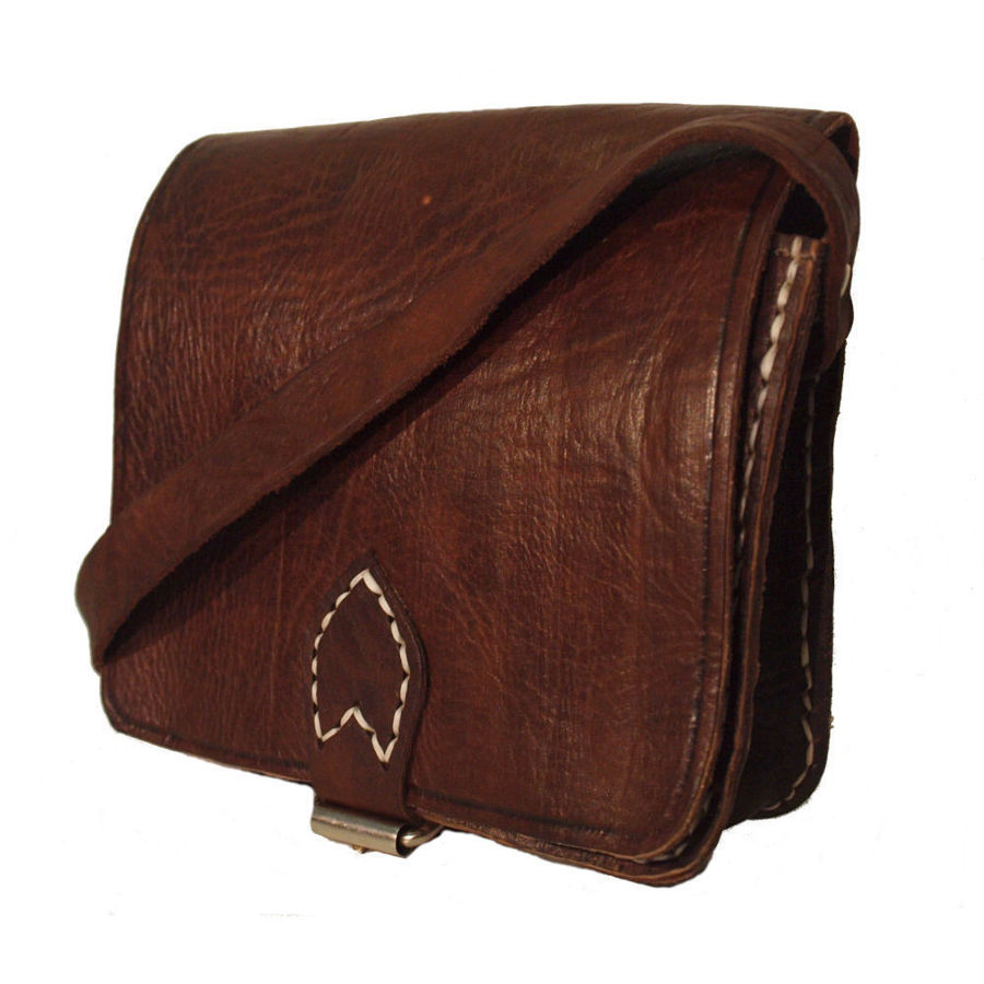 Dark Brown Temara Square Small Saddle Bag with Strap on White Background