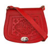 Red Mini Tamara Saddle Bag with Embossed Leather with Strap on White Background