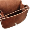 Dark Brown Mini Tamara Saddle Bag with Embossed Leather Opened on White Background