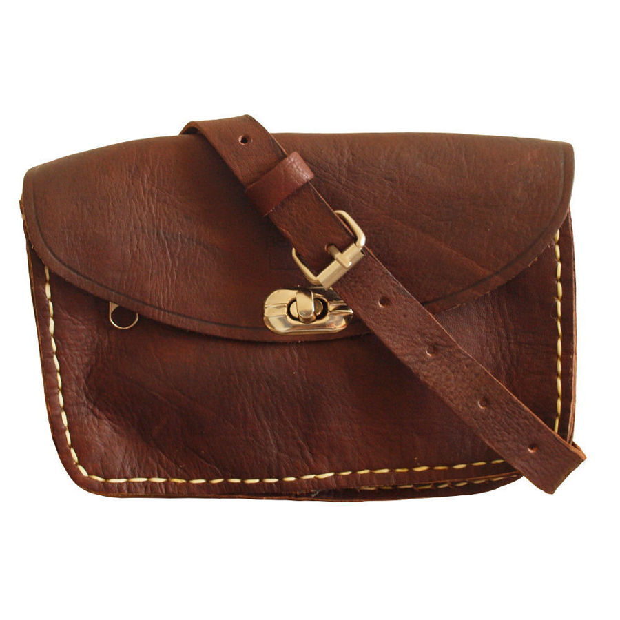Dark Brown Hard Leather Kenitra Cross-Body Bag in Dark Brown with Strap on White Background