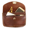 Opened Dark Brown Hard Leather Kenitra Cross-Body Bag in Dark Brown with Keys, Phone, and Money Inside