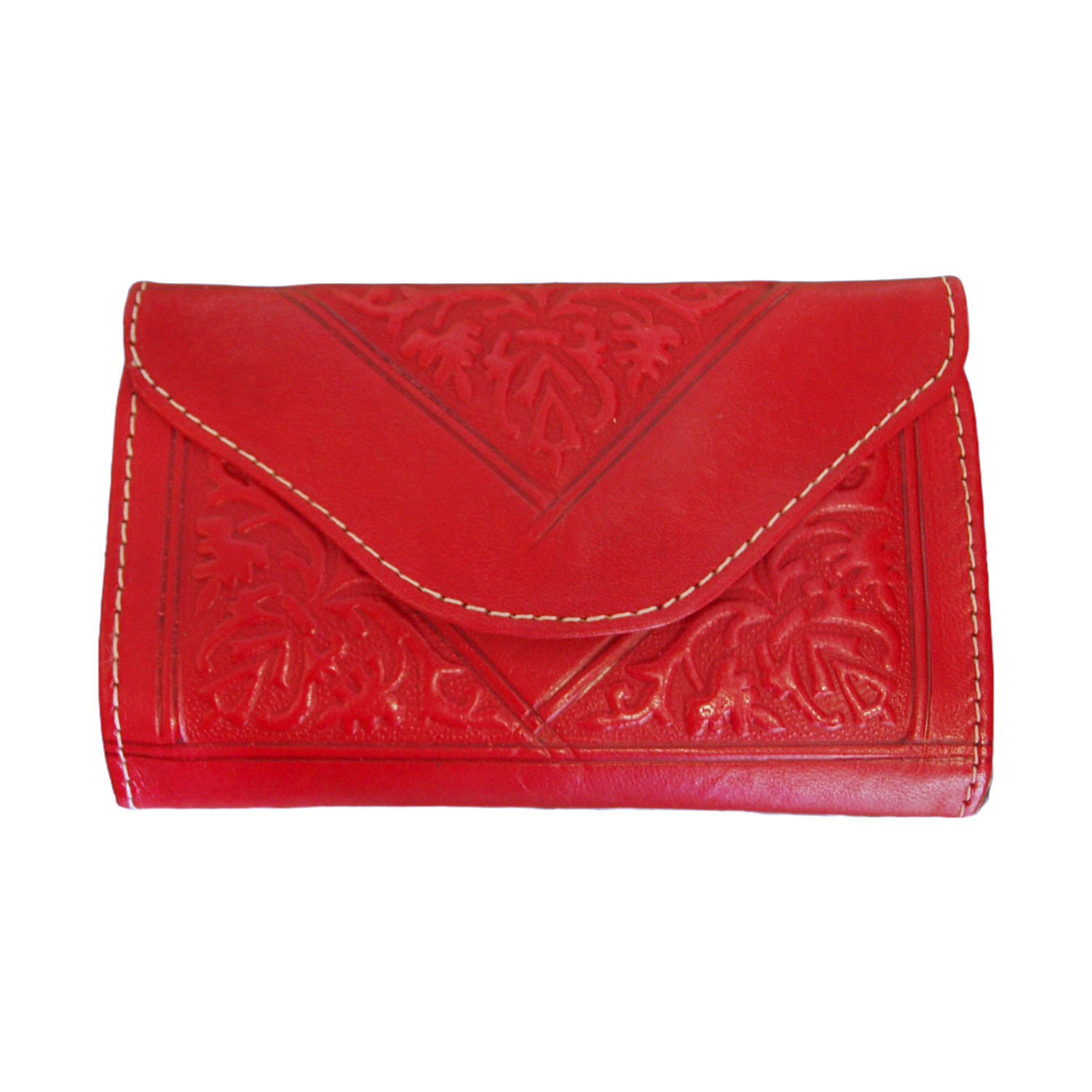 Small Leather Tri-Fold Purse Red on White Background