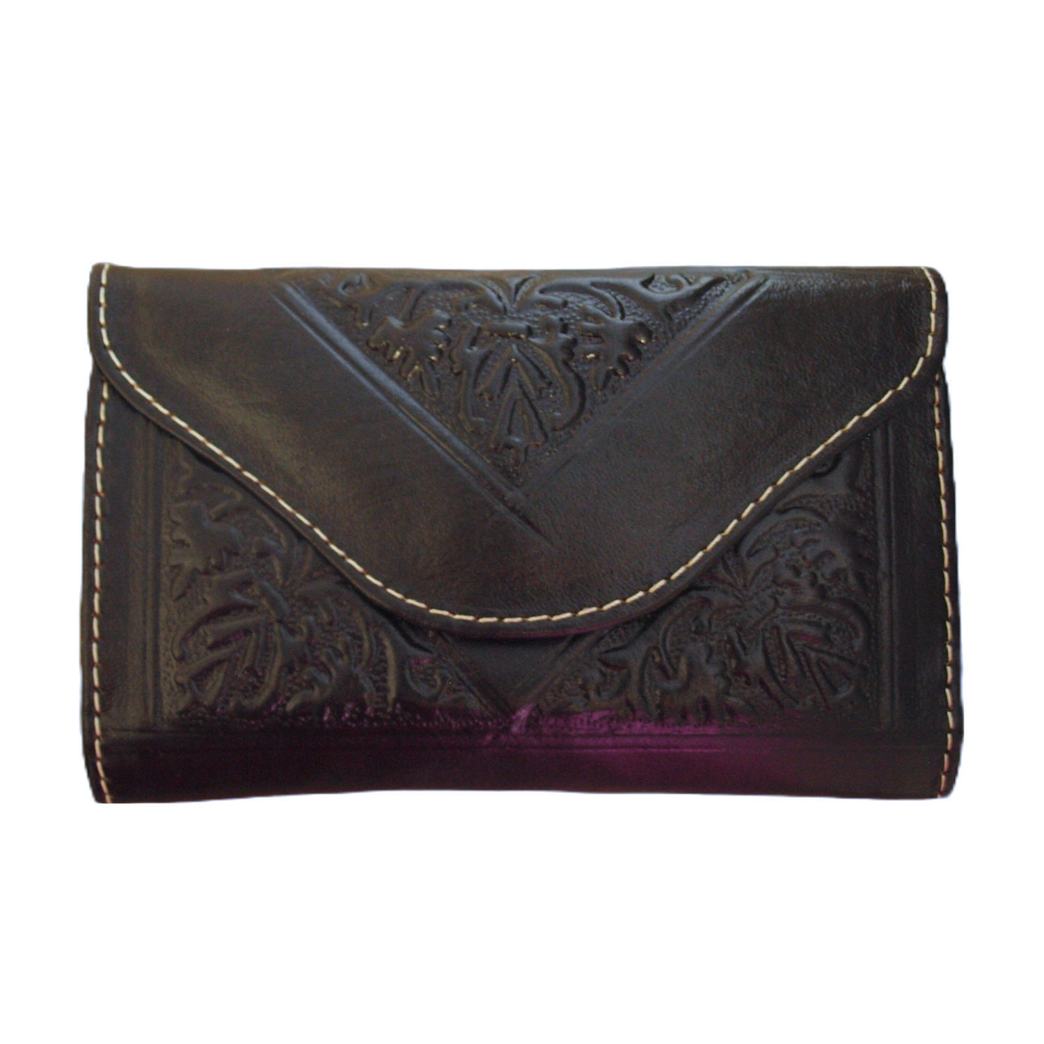 Small Leather Tri-Fold Purse Black on White Background