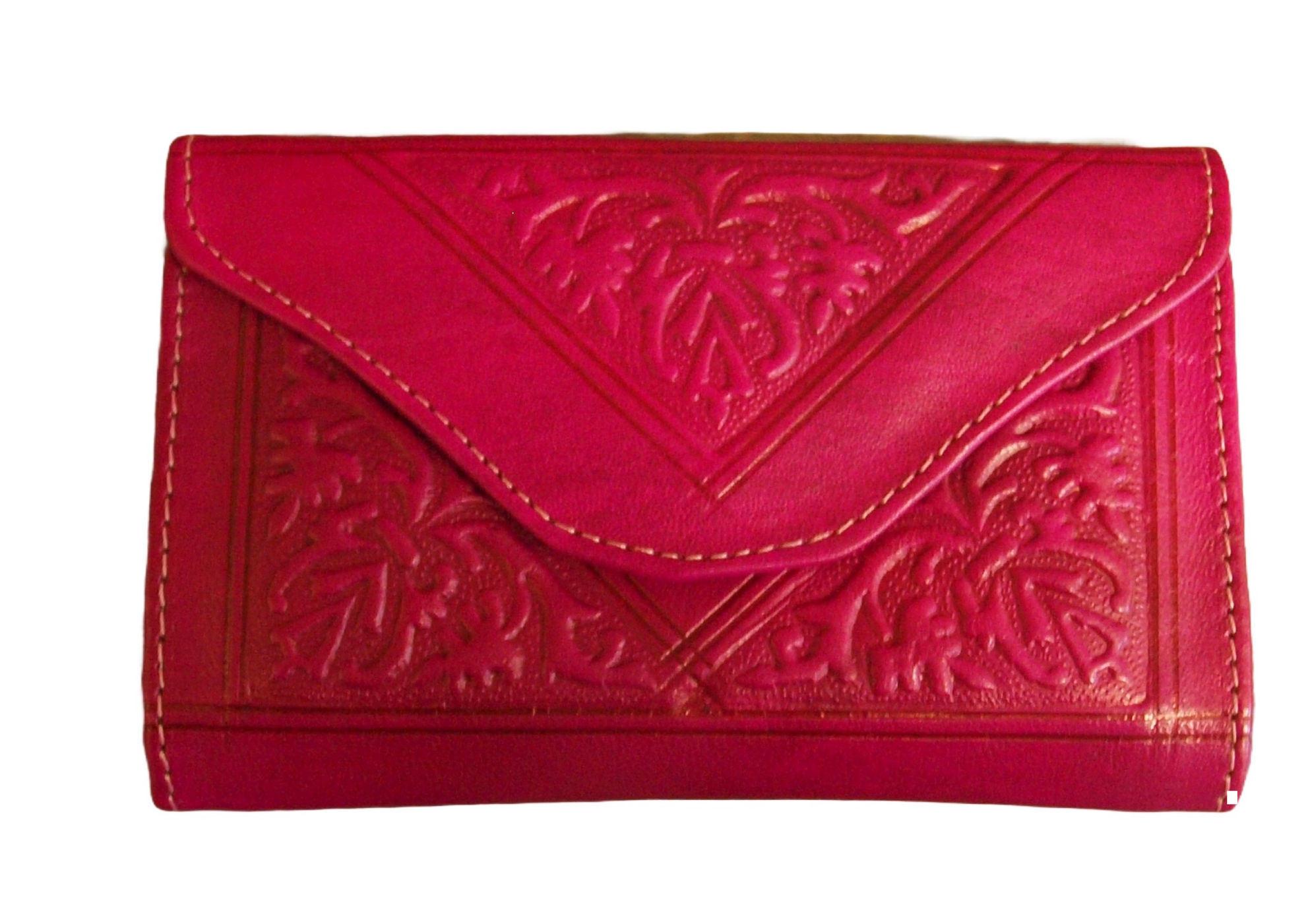 Small Leather Tri-Fold Purse Pink on White Background