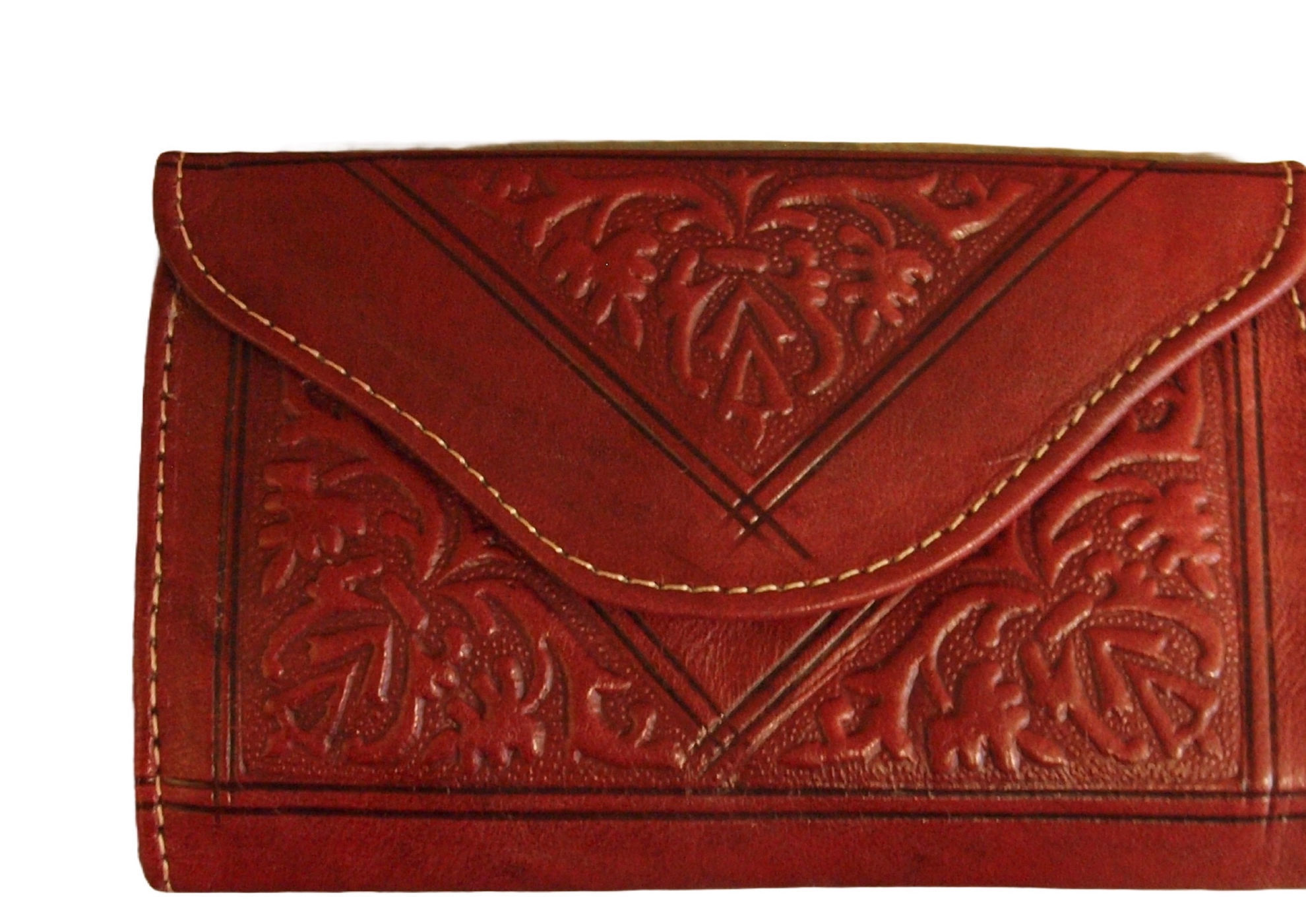Small Leather Tri-Fold Purse Oxblood on White Background