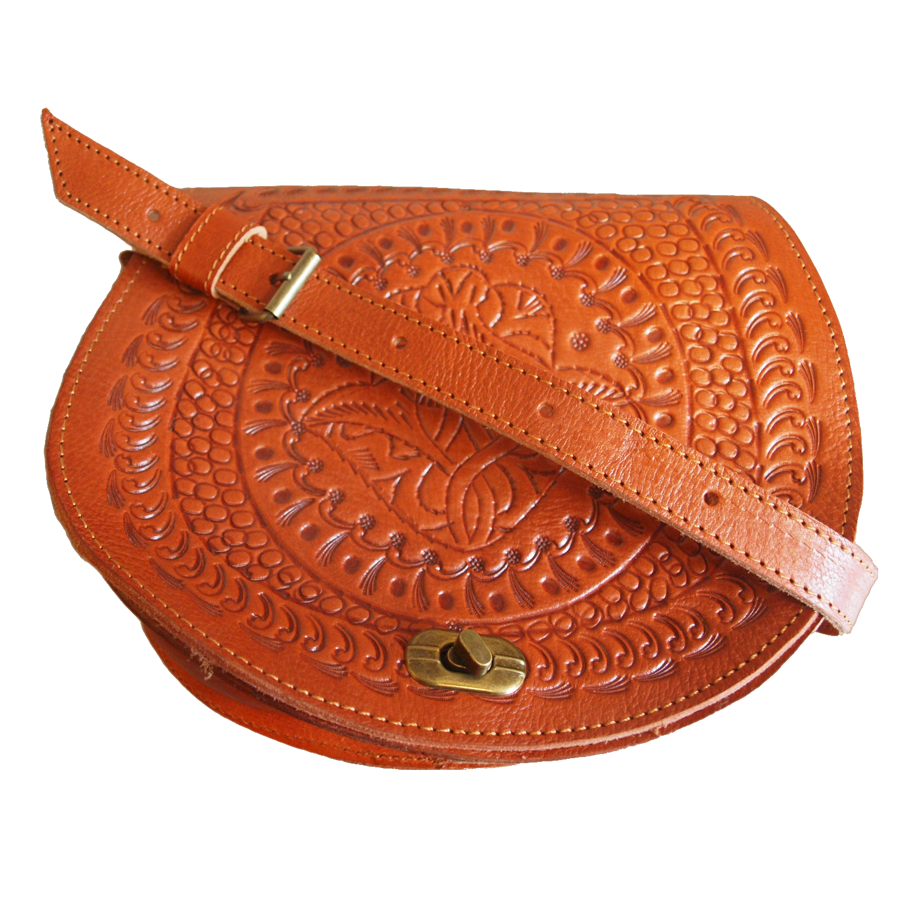 Picture of The Temara Embossed Saddle Bag in Light Brown